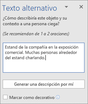 Cuadro de diálogo Texto alternativo en Word para Windows