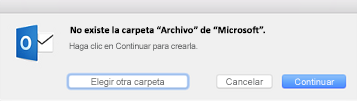 Este mensaje se muestra la primera vez que usa el botón Archivo en Outlook 2016 para Mac