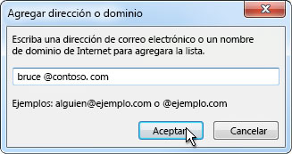 Cuadro de diálogo Agregar dirección o dominio