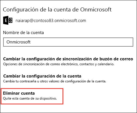 Eliminar las cuentas en la aplicación Correo