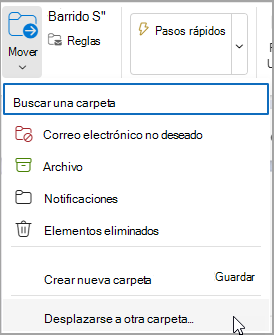 Seleccione Mover y seleccione una carpeta a la que desea mover el mensaje.