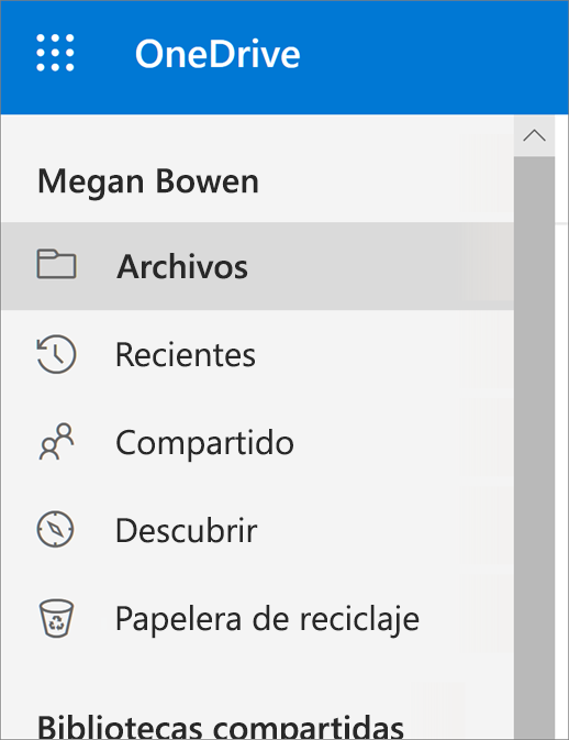 Menú vista en OneDrive