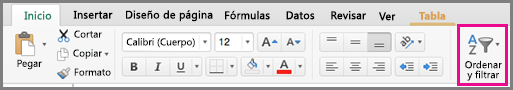 Comando Filtro de ordenación en Excel para Mac