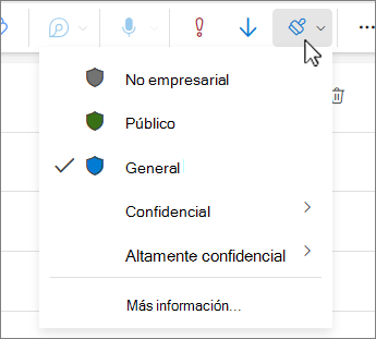 Menú de etiqueta de confidencialidad de Outlook