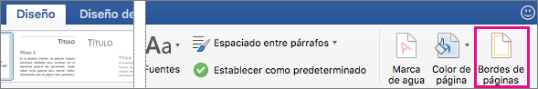 En la pestaña Diseño, la opción Bordes de páginas está resaltada