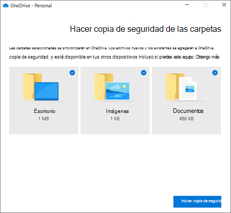 Captura de pantalla del cuadro de diálogo Configurar la protección de carpetas importantes en OneDrive