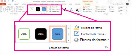 Comandos Estilos de forma de la cinta de opciones