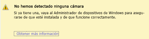 Captura de pantalla de cámara no detectada