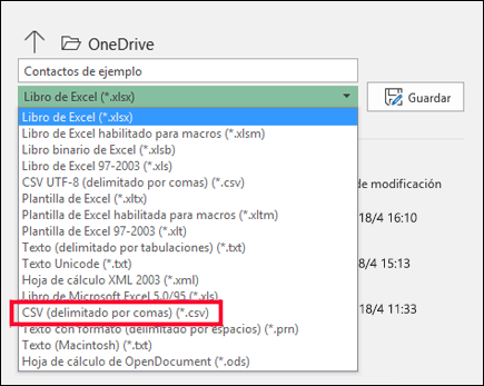 Guarde el archivo de Excel como archivo CSV.