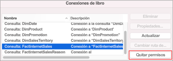 Eliminación de las credenciales guardadas para una conexión de datos en Mac