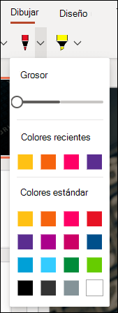 Menú Personalizar lápiz en PowerPoint para la Web