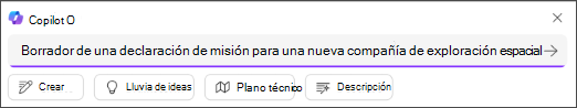 Algún texto para "hacer borrador de una declaración de misión" para la solicitud Crear