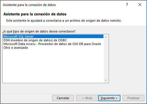 Asistente para conexión de datos