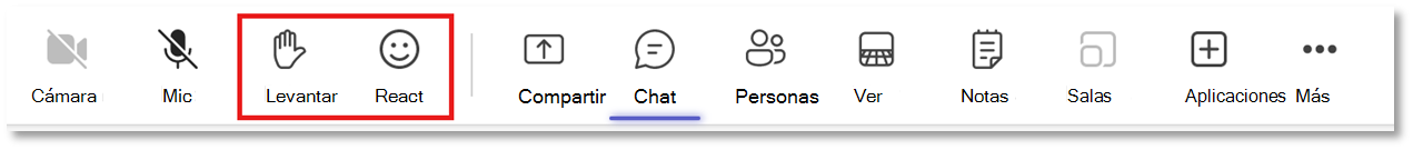 Controles en una reunión de Teams.