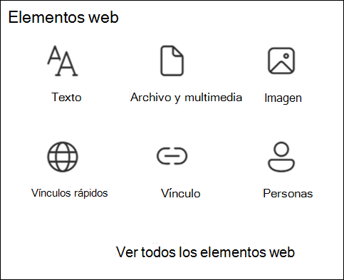 Lista de elementos web en cuadro de herramientas