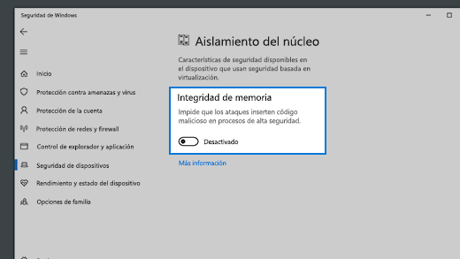 Detalles de integridad de memoria en aislamiento del núcleo