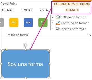 Al seleccionar una forma, parece Herramientas de dibujo