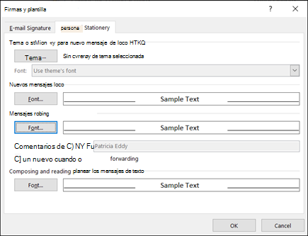 Use las opciones Firmas y plantilla para cambiar las fuentes.