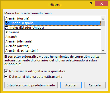 Cuadro de diálogo Idioma