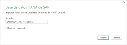 Cuadro de diálogo Base de datos de SAP HANA