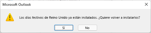 Los días festivos del Reino Unido ya están instalados. ¿Quiere volver a instalarlos?