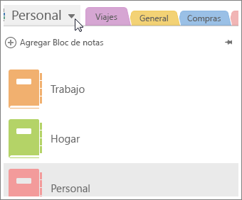 Cambie de bloc de notas mediante el menú de la izquierda.