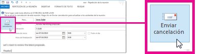 Botón Enviar cancelación de una ventana de reunión