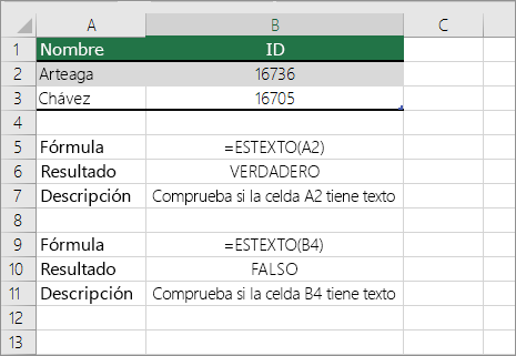 Ejemplos de ISTEXT