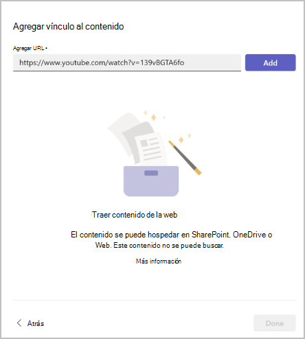 Agregar vínculo al menú de contenido con un campo para agregar una dirección URL desde orígenes internos o externos