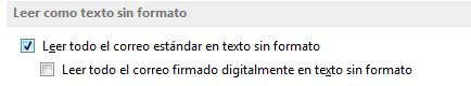 Casilla Leer todo el correo estándar en texto sin formato