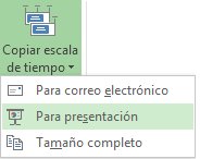 Menú y botón de copia de escala de tiempo en Project