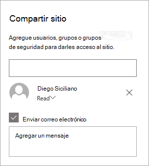 Agregar una persona en el panel Compartir sitio