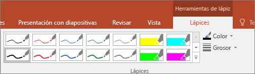 Muestra las opciones de Estilo de pluma de Office