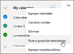 Captura de pantalla del botón Nuevo grupo de calendarios.