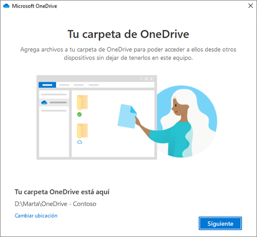 Pantalla Esta es tu carpeta de OneDrive del asistente Bienvenido a OneDrive