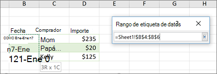 Cuadro de diálogo Rango de etiquetas de datos