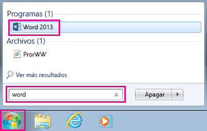 Buscar aplicaciones de Office en Windows 7