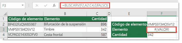 El error #¡VALOR! se muestra cuando el argumento indicador_columnas es inferior a 1