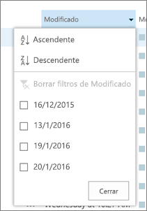 Lista desplegable en los encabezados de columna.