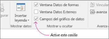 Pestaña Datos, casilla de verificación Campos del gráfico de datos