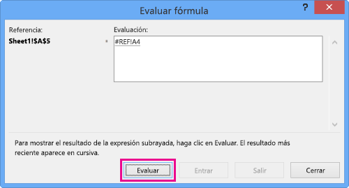 cuadro de diálogo Evaluar fórmula