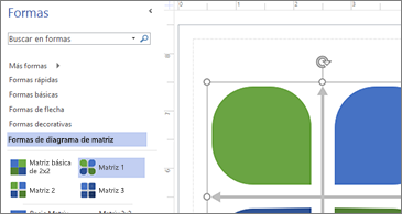 Lista de las formas disponibles en la mitad izquierda de la imagen y forma seleccionada en la mitad derecha