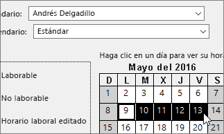 Días de vacaciones seleccionados en el calendario