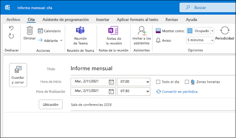 Nueva cita Outlook