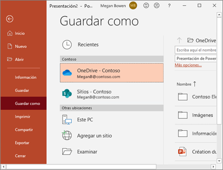 Guardar PowerPoint en OneDrive