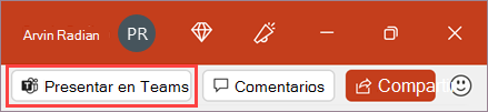 Botón Presentar en Teams