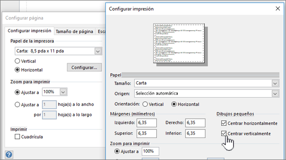 Hacer clic en el centro horizontal y verticalmente en Dibujos pequeños