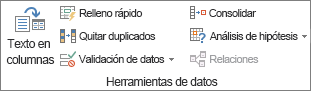 Grupo Herramientas de datos en la pestaña Datos