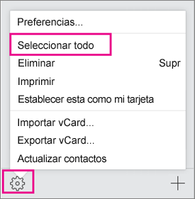 Abra el menú de acciones y, a continuación, elija Seleccionar todo.