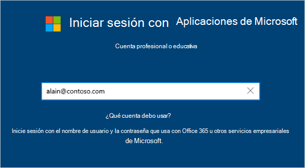 Pantalla de inicio de sesión con dirección de correo electrónico